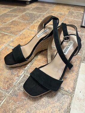 Steve Madden Black Parra Espadrille Wedge Sandals